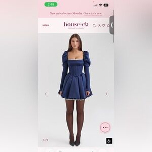 House of CB Venetia Midnight Blue Puff Sleeve Mini Dress